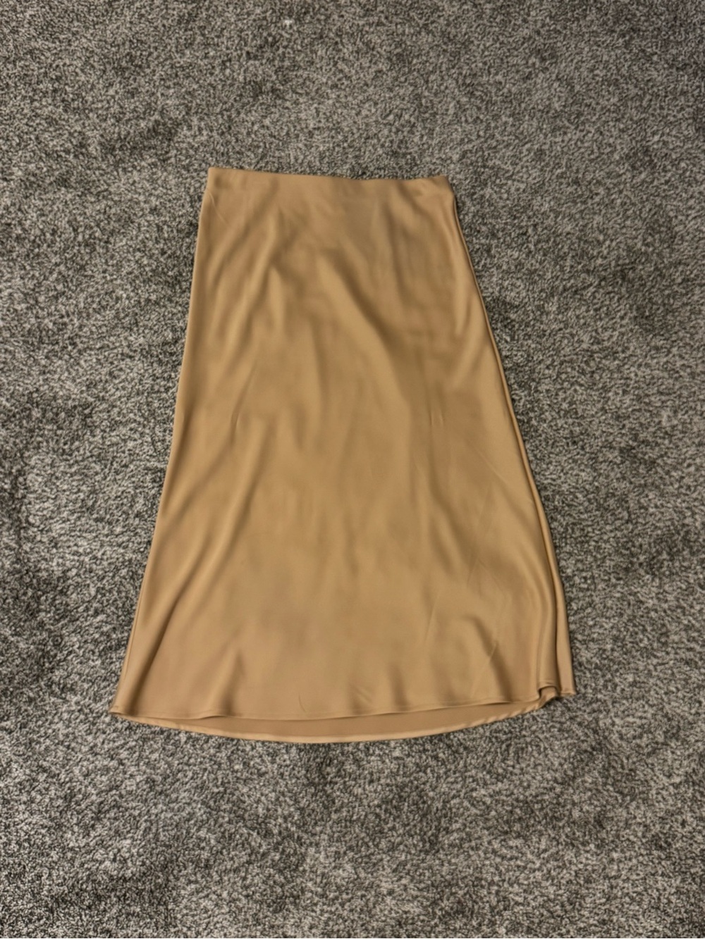 Tan Satin Midi Skirt